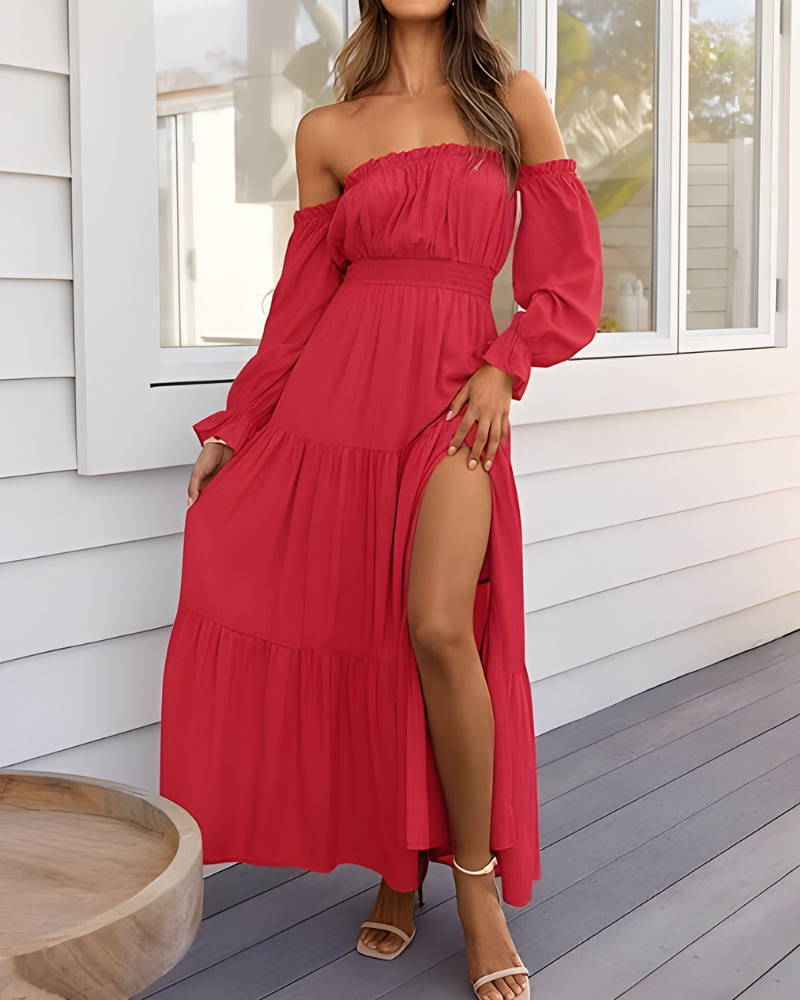 Elisa™ | Abito maxi off-shoulder con alta spacco