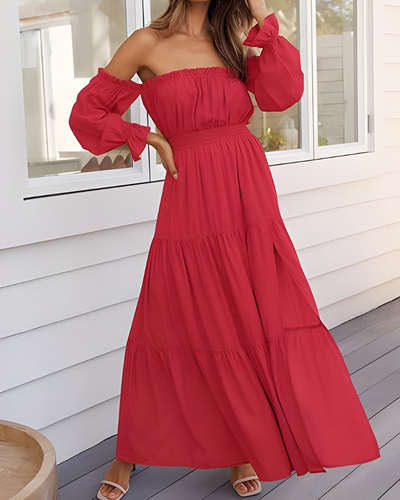 Elisa™ | Abito maxi off-shoulder con alta spacco