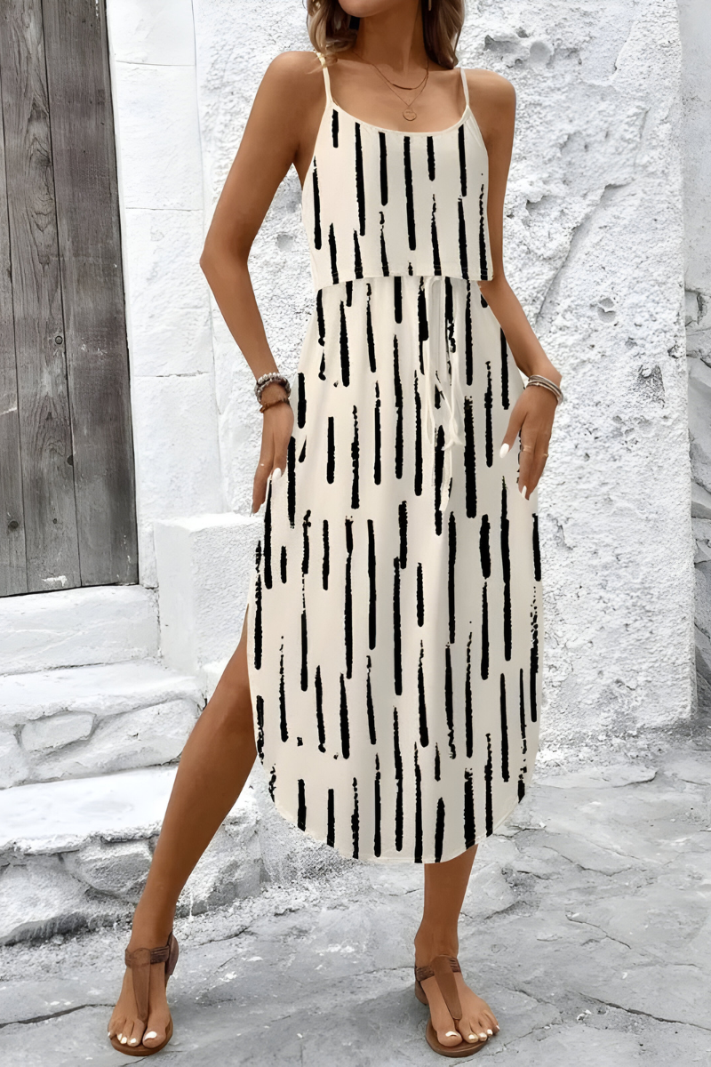 Saar™ | Abito estivo senza maniche con stampa astratta e vita elastica