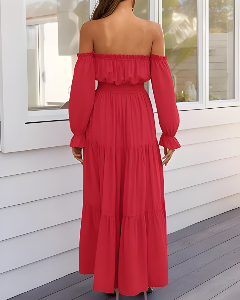 Elisa™ | Abito maxi off-shoulder con alta spacco