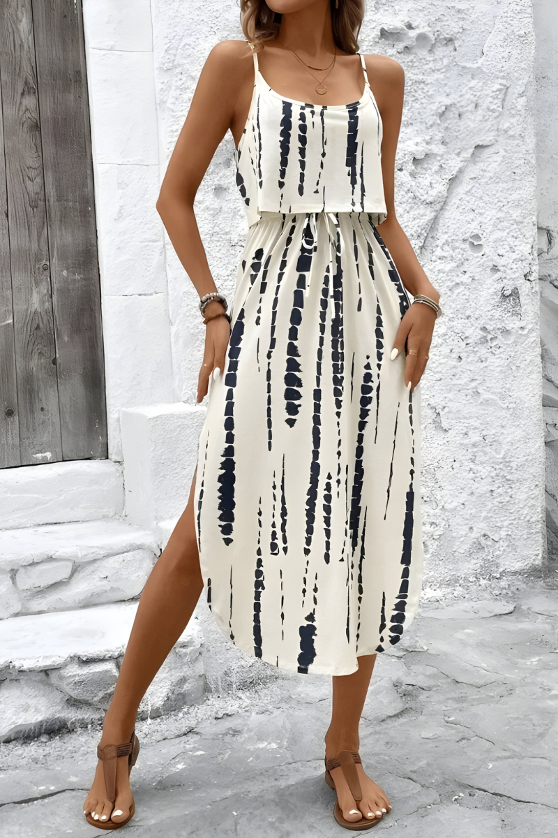 Saar™ | Abito estivo senza maniche con stampa astratta e vita elastica