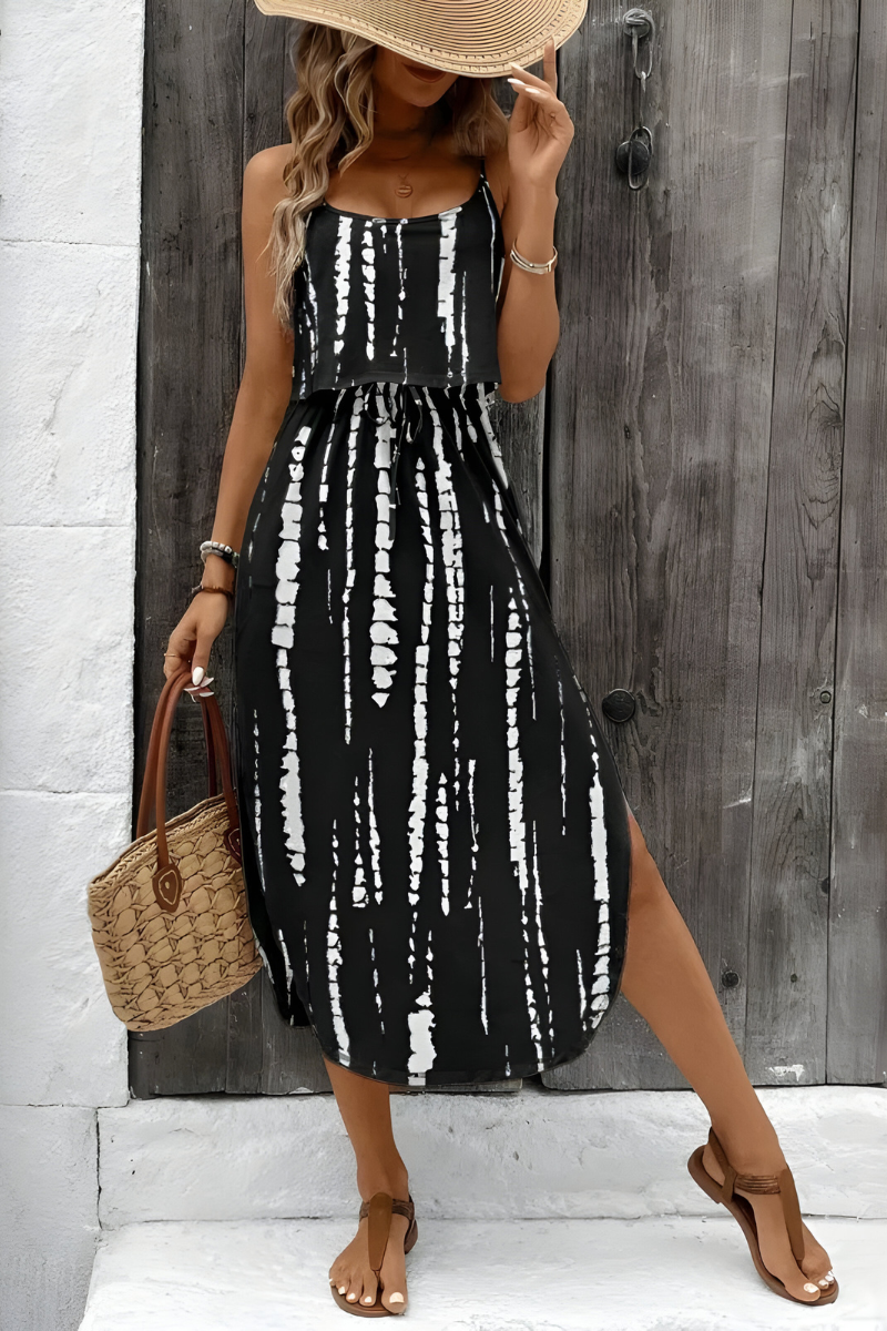 Saar™ | Abito estivo senza maniche con stampa astratta e vita elastica