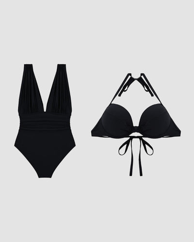 Costume da Bagno Luxe Shaping con Profondo Scollo a V e Fascia Halter
