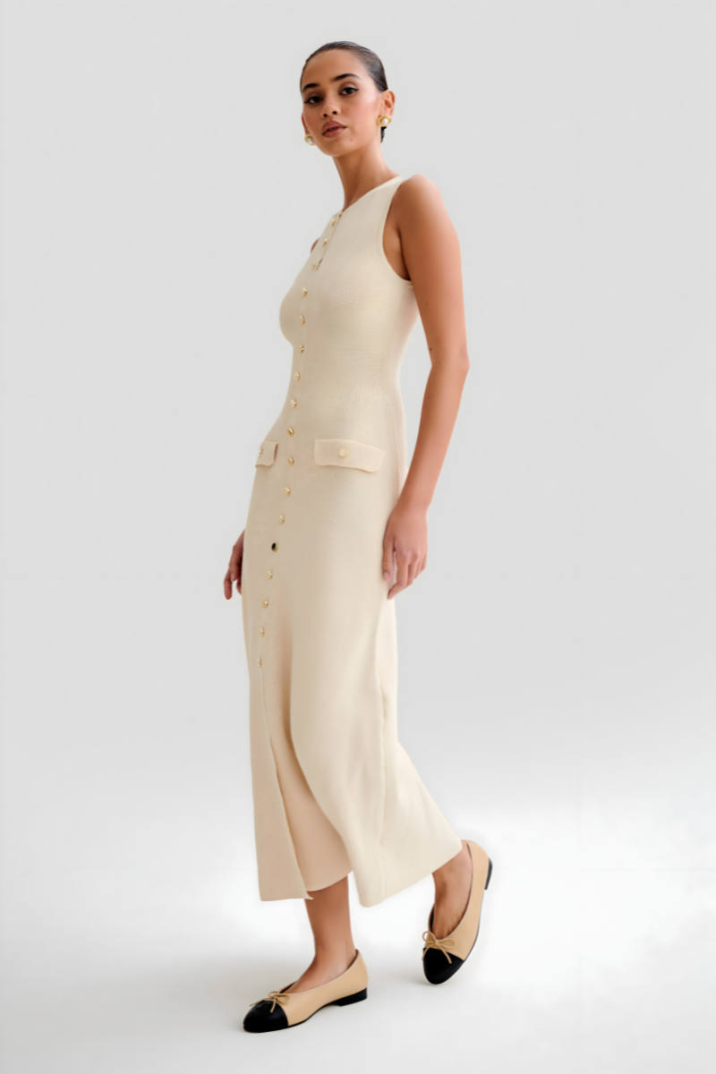 Sarah™ | Abito Maxi Senza Maniche con Bottoni