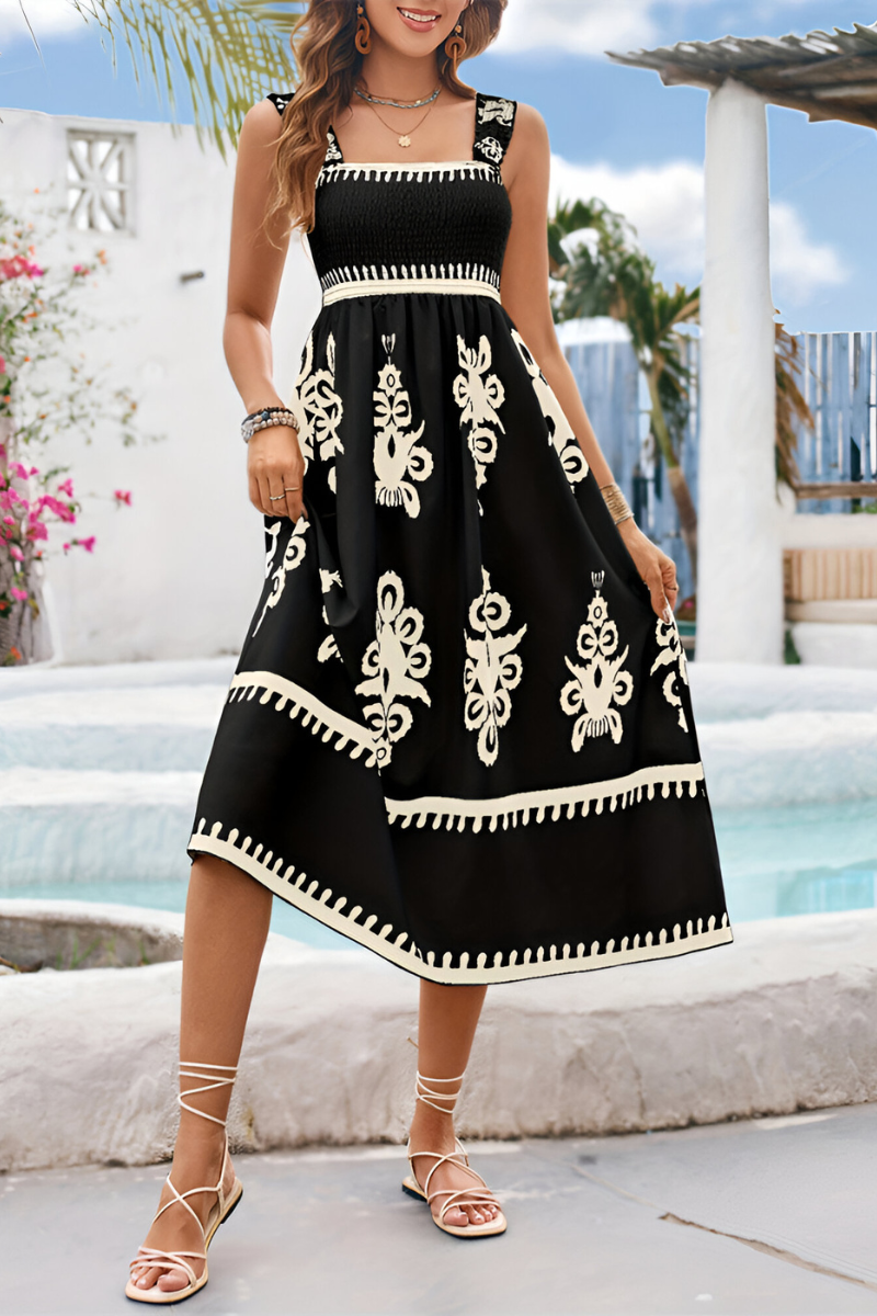 Sophia™ Abito Maxy Boho Elastico con Spalline Larghe – Design Estivo e Leggero