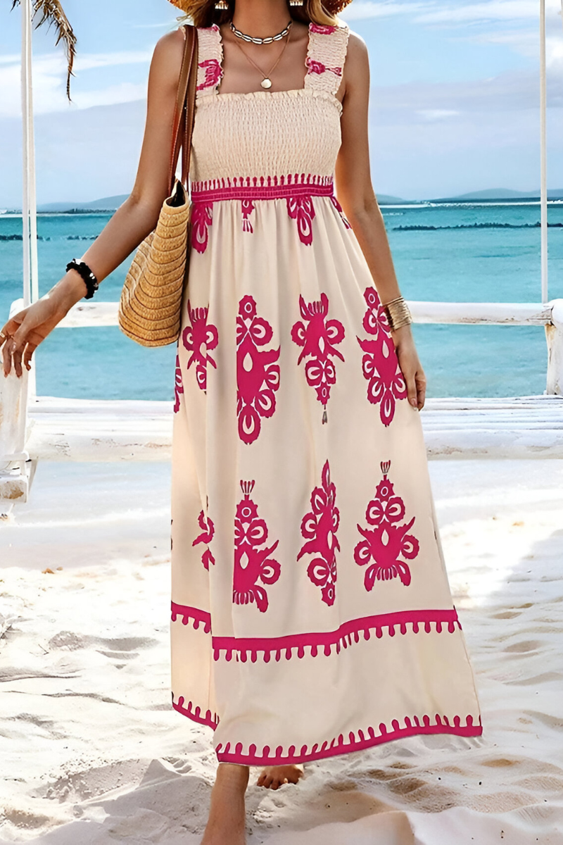 Sophia™ Abito Maxy Boho Elastico con Spalline Larghe – Design Estivo e Leggero