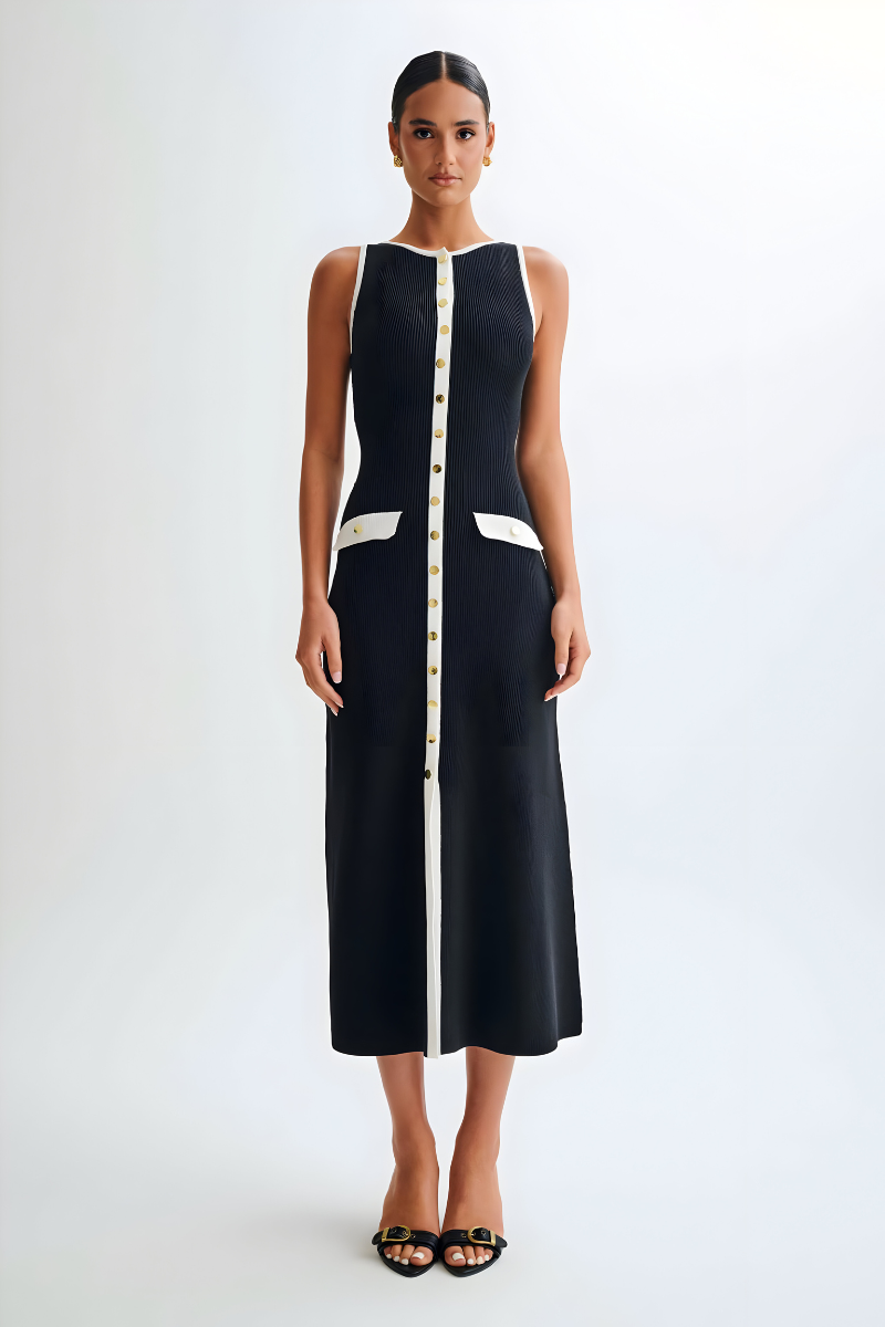 Sarah™ | Abito Maxi Senza Maniche con Bottoni