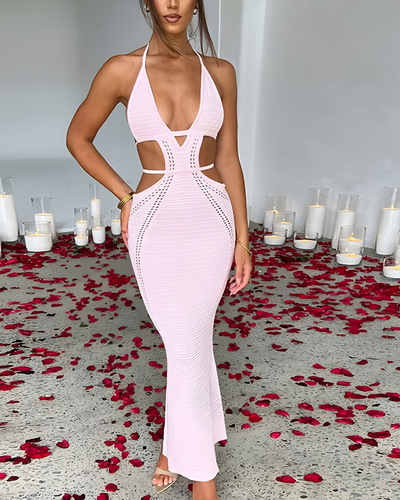 Yara™ | Abito maxi all'uncinetto con dettagli aperti e collo halter