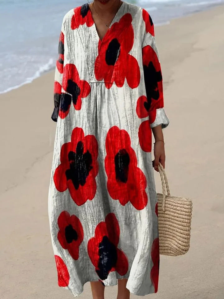 Alba | Long Dress with Red Flowers.