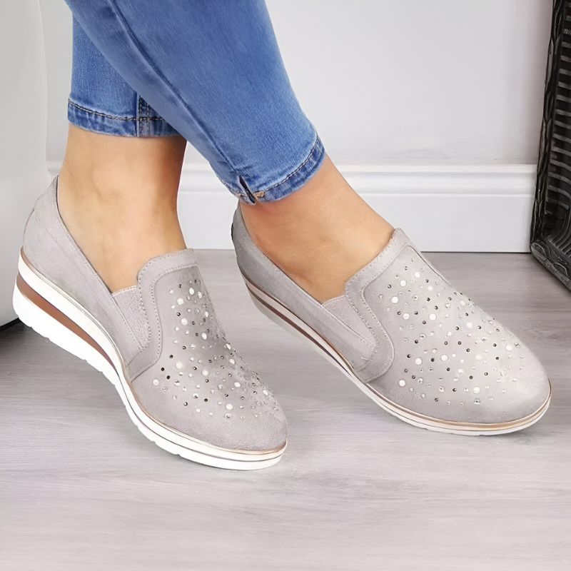 Lisa™ | Mocassini ortopedici con tacco a zeppa e strass