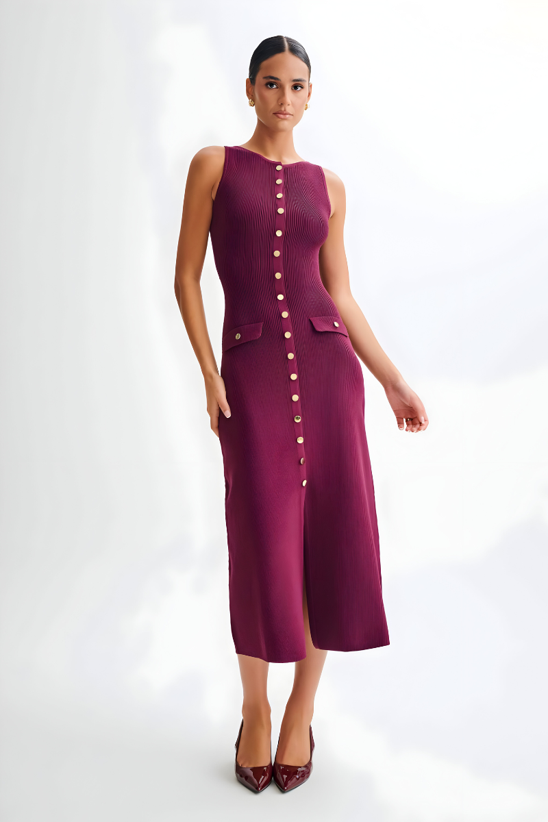 Sarah™ | Abito Maxi Senza Maniche con Bottoni