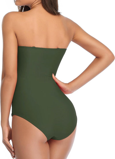 Costume da bagno senza spalline con ruches e controllo della pancia