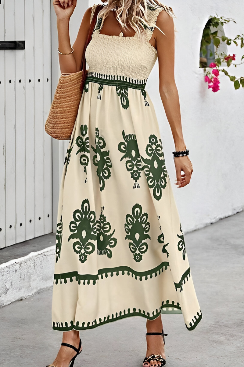 Sophia™ Abito Maxy Boho Elastico con Spalline Larghe – Design Estivo e Leggero