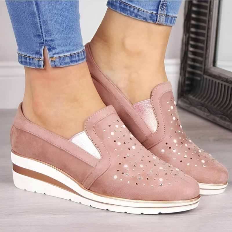 Lisa™ | Mocassini ortopedici con tacco a zeppa e strass