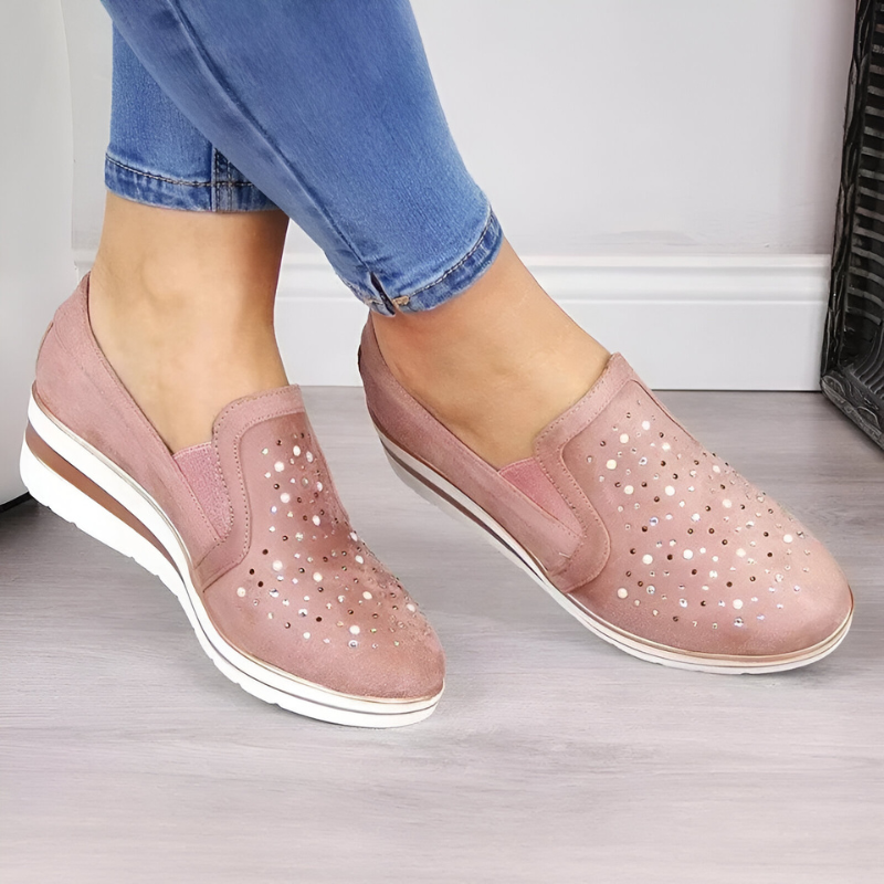 Lisa™ | Mocassini ortopedici con tacco a zeppa e strass