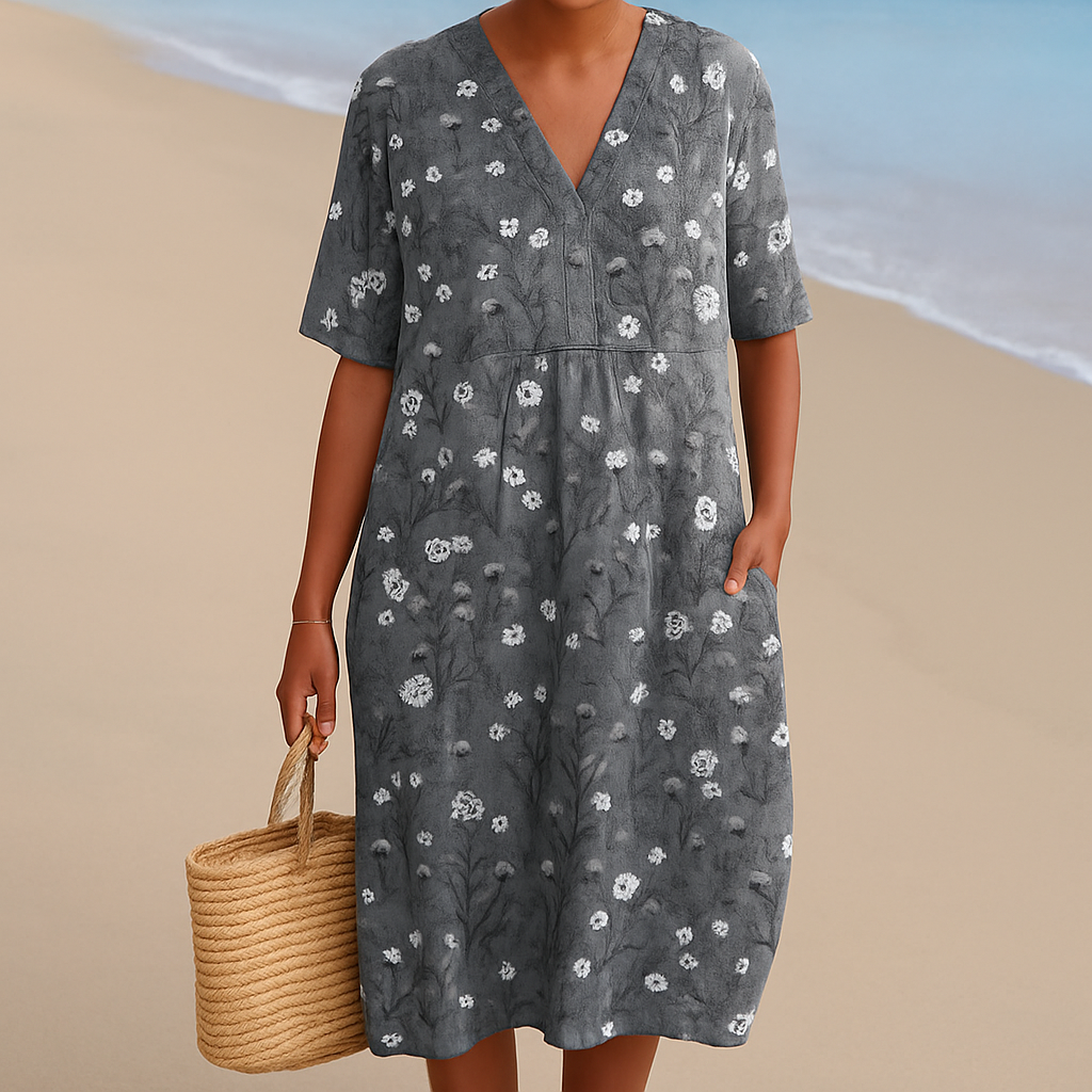 NOÉMIE | Vestito grigio con fiori bianchi