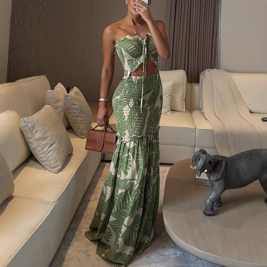 Lina™ | Abito Maxi Senza Spalline con Stampa Tropicale