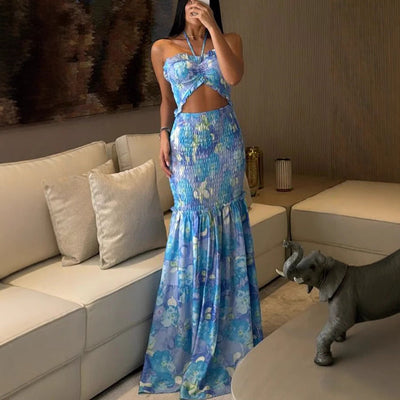 Lina™ | Abito Maxi Senza Spalline con Stampa Tropicale