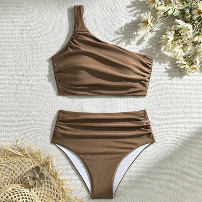 Set Bikini Alto in Vita a Spalla Unica