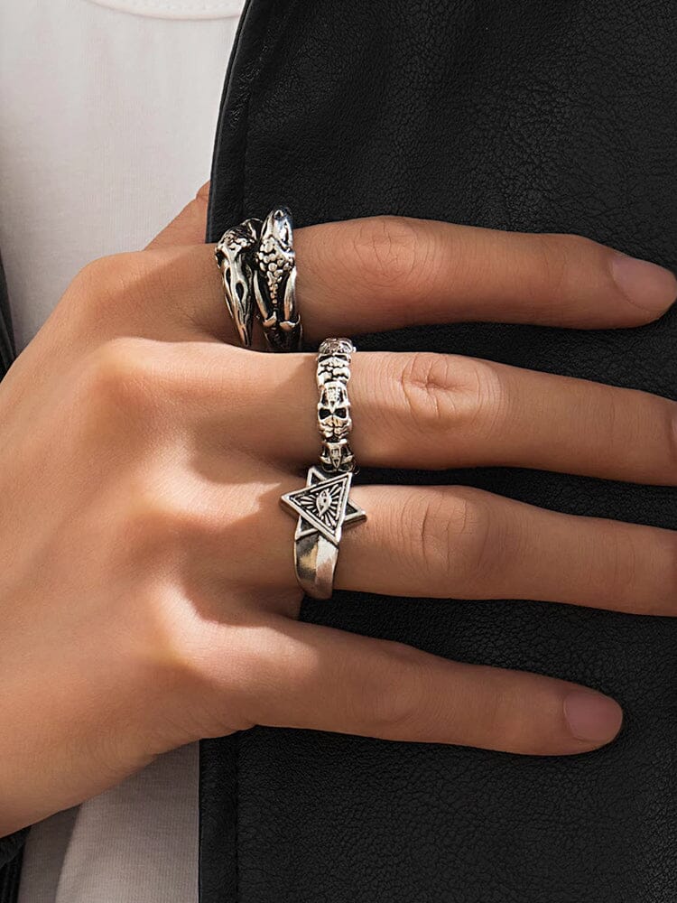 Set di 3 Anelli Gotici con Design di Occhio Maligno