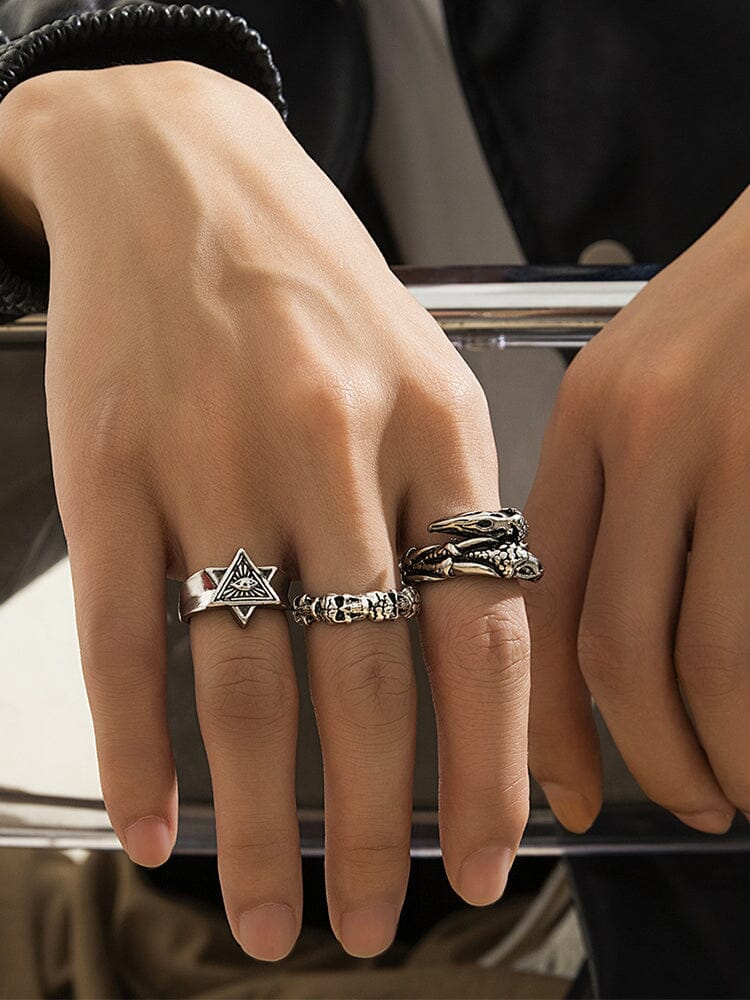 Set di 3 Anelli Gotici con Design di Occhio Maligno
