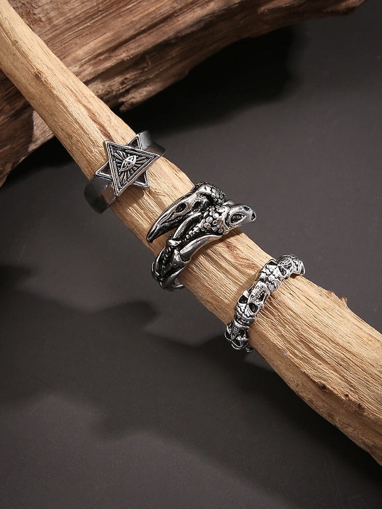 Set di 3 Anelli Gotici con Design di Occhio Maligno