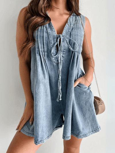 Abbey™ | Romper in Denim Leggero con Chiusura a Fiocco