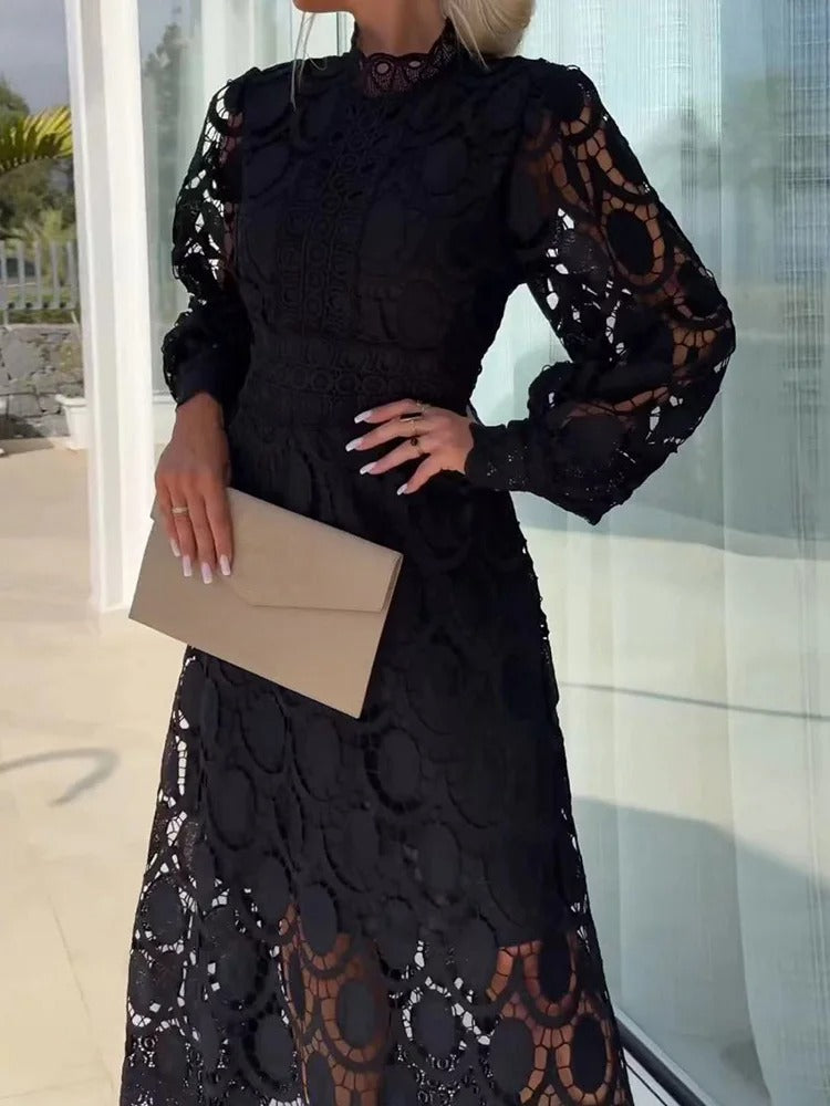 Juul™ | Abito Midi Elegante in Pizzo di Lusso