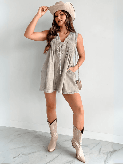 Abbey™ | Romper in Denim Leggero con Chiusura a Fiocco