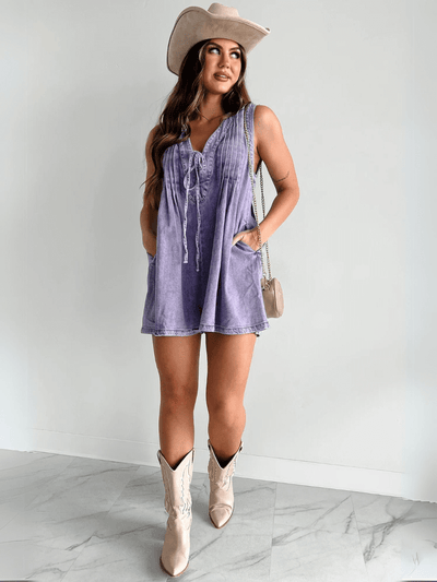 Abbey™ | Romper in Denim Leggero con Chiusura a Fiocco