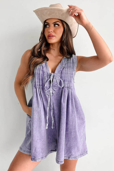 Abbey™ | Romper in Denim Leggero con Chiusura a Fiocco