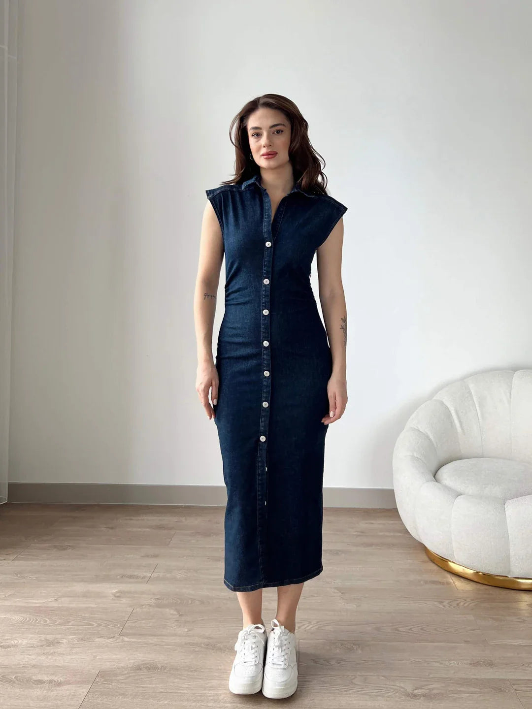 Ilse™ | Abito in Denim con Chiusura a Bottoni Frontale