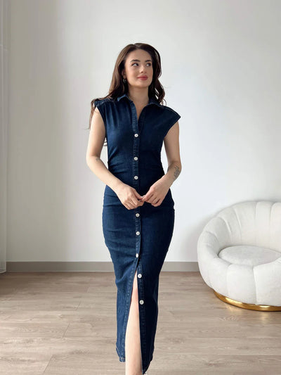 Ilse™ | Abito in Denim con Chiusura a Bottoni Frontale