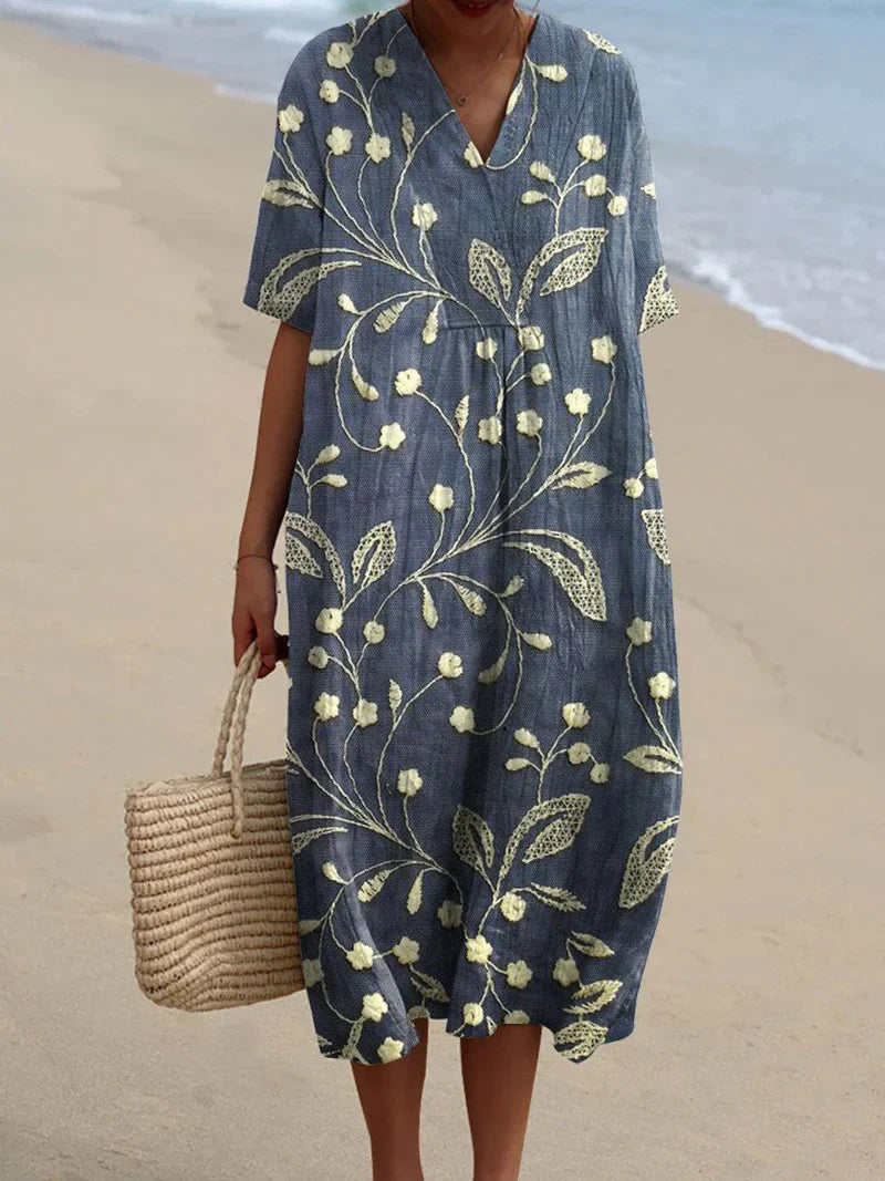 Enora | Vestito Ricamato con Motivo Floreale